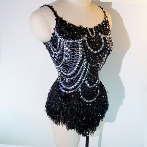 Glitter Sequins Fringe Bodysuit Pole Dance Leotard Sexy Party Birthday Club Celebrate Stage ​Performance Costumes in Kuwait