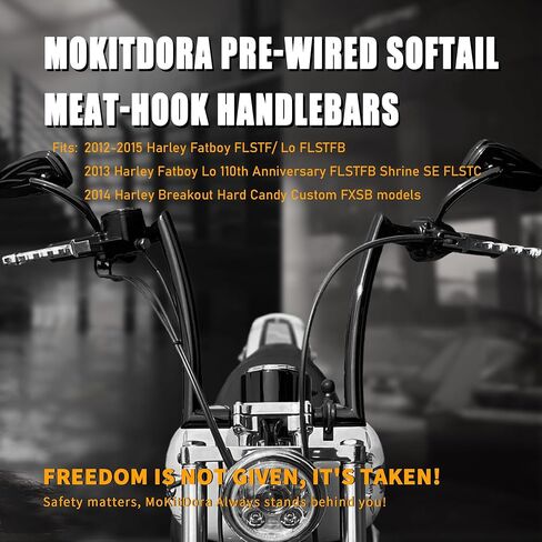 MoKitDora 12" Rise Prewired Ape Hanger Handlebar 1.5" Fat 1.25" Clamp Bar for 2012-2015 Softail Fat Boy FLSTF FLSTFB Shrine SE FLSTC 2013-2015 Breakout CVO FXSB FXSBSE, Black in Saudi Arabia