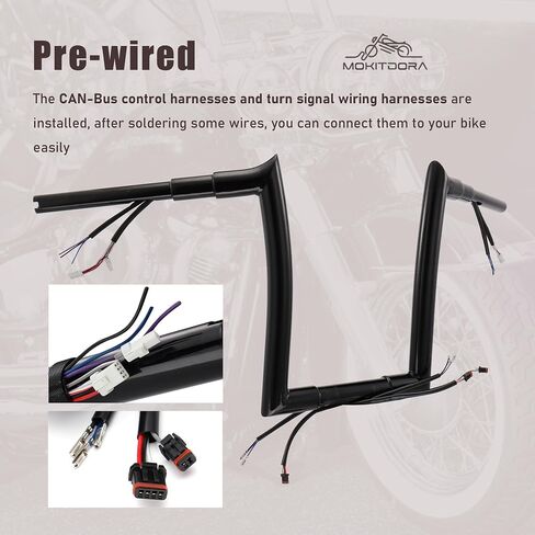 MoKitDora 12" Rise Prewired Ape Hanger Handlebar 1.5" Fat 1.25" Clamp Bar for 2012-2015 Softail Fat Boy FLSTF FLSTFB Shrine SE FLSTC 2013-2015 Breakout CVO FXSB FXSBSE, Black in Saudi Arabia