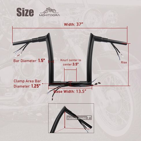 MoKitDora 12" Rise Prewired Ape Hanger Handlebar 1.5" Fat 1.25" Clamp Bar for 2012-2015 Softail Fat Boy FLSTF FLSTFB Shrine SE FLSTC 2013-2015 Breakout CVO FXSB FXSBSE, Black in Saudi Arabia