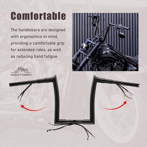 MoKitDora 12" Rise Prewired Ape Hanger Handlebar 1.5" Fat 1.25" Clamp Bar for 2012-2015 Softail Fat Boy FLSTF FLSTFB Shrine SE FLSTC 2013-2015 Breakout CVO FXSB FXSBSE, Black in Saudi Arabia