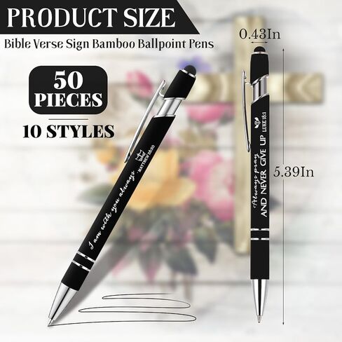 Fuutreov 50 PCS Arms Christian Pens Bible Bible Assions Inspirational Week Holy Gift Screen Touch Touch التحفيز للكتاب المقدس اقتباس أقلام معدنية للرجال هدية مكتب مدرسة عيد الميلاد يوم الأحد (متعدد الألوان) in Kuwait