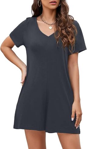 Women's Summer Short Sleeve V Neck Short Jumpsuit Loose Casual Romper with Pockets in Saudi Arabia