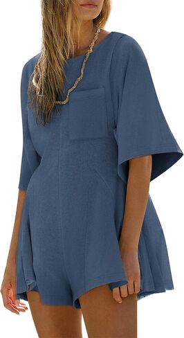 yousify rompers for Women 2025 SPRING SUPMER SUMMATION SUMMANT Short Sleeve Crew Neck Belesuits with jocket in Saudi Arabia