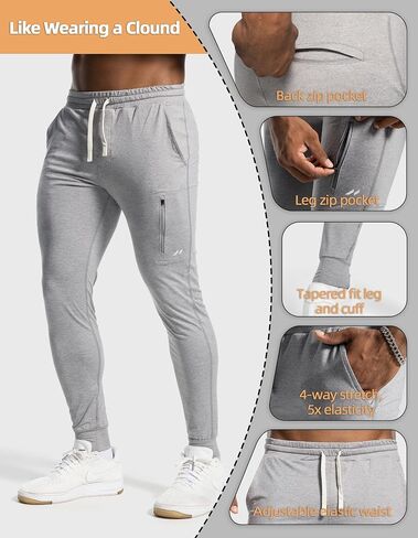 Selected Men's Softest Performance Athletic Workout Jogger Sweatpants Cycling Fitness Running with Zipper Pocket in Kuwait