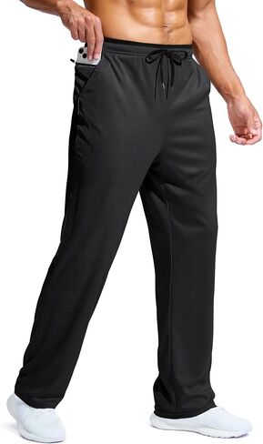Pudolla Men's Lightweight Mesh Sweatpants Loose Fit Open Bottom Athletic Workout Gym Pants with Zipper Pockets in Saudi Arabia