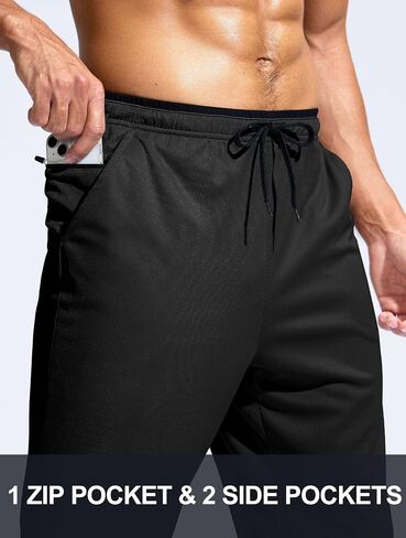 Pudolla Men's Lightweight Mesh Sweatpants Loose Fit Open Bottom Athletic Workout Gym Pants with Zipper Pockets in Saudi Arabia