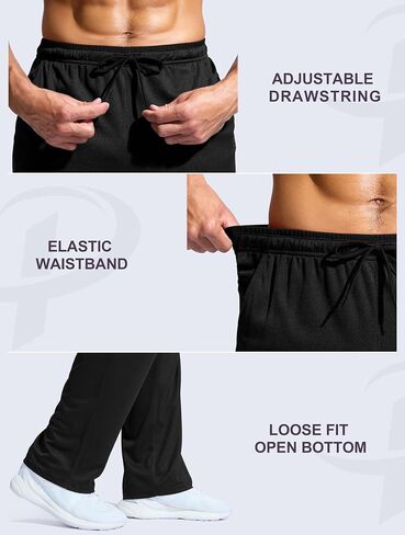 Pudolla Men's Lightweight Mesh Sweatpants Loose Fit Open Bottom Athletic Workout Gym Pants with Zipper Pockets in Saudi Arabia