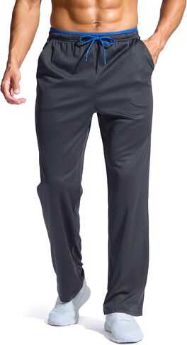 Pudolla Men's Lightweight Mesh Sweatpants Loose Fit Open Bottom Athletic Workout Gym Pants with Zipper Pockets in Saudi Arabia