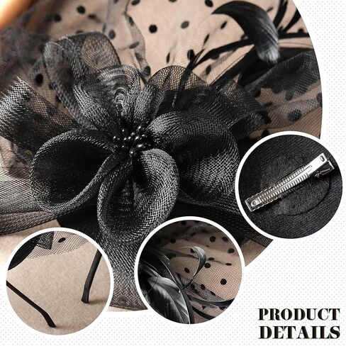 Girls Tea Party Hat Set - 2025 Kentucky Attire Set for 1920s 50s Costume Party, Black Fascinator Church Top Pillbox Derby Hats with Pearl Necklace Earring Hand Fan and Lace Gloves Kit in Kuwait