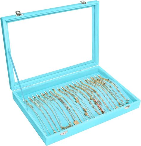 Necklace Organizer Box Premium 20 Hooks Velvet Necklace Display Jewelry Tray with Transparent Lid Jewelry Necklace Display Box for Necklace Pendants Suitable for Women and Girls (Black) in Saudi Arabia