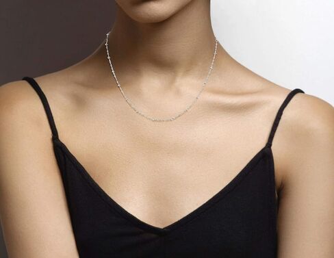 Miabella Italian 925 Sterling Silver Singapore Bead Chain Station Necklace for Women, Made in Italy in Saudi Arabia