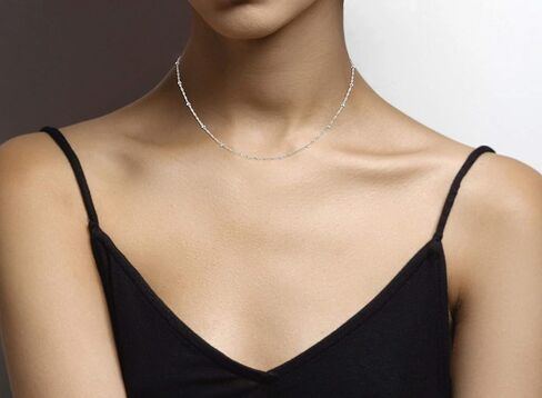 Miabella Italian 925 Sterling Silver Singapore Bead Chain Station Necklace for Women, Made in Italy in Saudi Arabia