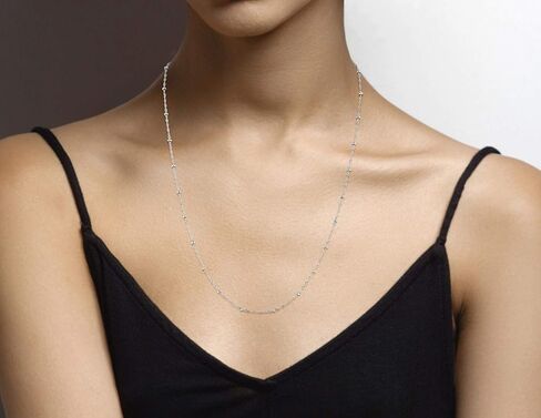 Miabella Italian 925 Sterling Silver Singapore Bead Chain Station Necklace for Women, Made in Italy in Saudi Arabia