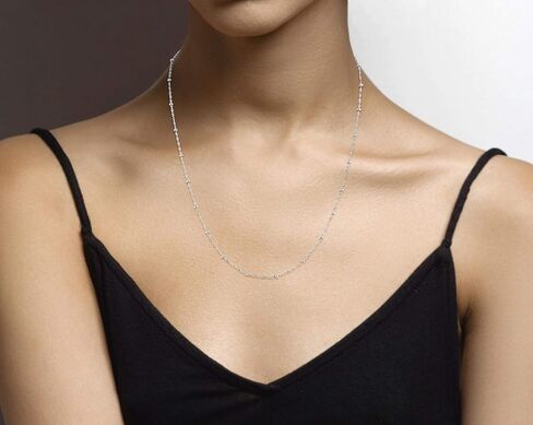 Miabella Italian 925 Sterling Silver Singapore Bead Chain Station Necklace for Women, Made in Italy in Saudi Arabia