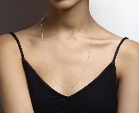 Miabella Italian 925 Sterling Silver Singapore Bead Chain Station Necklace for Women, Made in Italy in Saudi Arabia