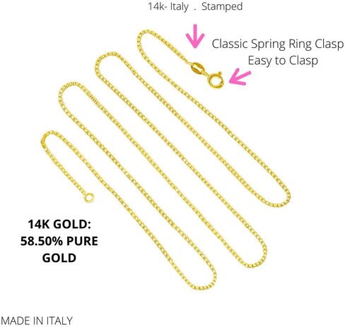 REAL SOLD REAL 14K أصفر أو أبيض الذهب 0.50 مم - 1.3 مم مرآة مربعة مربعة الماس مربع قلادة سلسلة فنزيانا مع قلادة مخلب جراد البحر | أطوال متعددة متاحة | الرجال النساء | صنع في إيطاليا in Kuwait