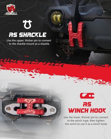 H-Shaped Towing Winch Shackle, Heavy Duty Winch Fairlead Hook, Dual Pin Design as 3/4" Shackle & 3/8" Winch Hook for Towing, Recovery, Off-Road, 17,636 lbs Working Load-2 Pack, Red in Saudi Arabia