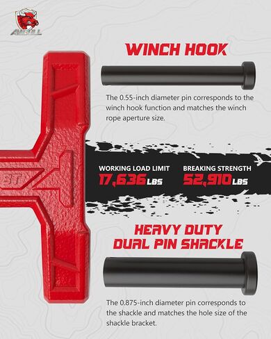 H-Shaped Towing Winch Shackle, Heavy Duty Winch Fairlead Hook, Dual Pin Design as 3/4" Shackle & 3/8" Winch Hook for Towing, Recovery, Off-Road, 17,636 lbs Working Load-2 Pack, Red in Saudi Arabia