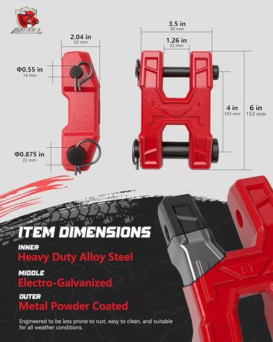 H-Shaped Towing Winch Shackle, Heavy Duty Winch Fairlead Hook, Dual Pin Design as 3/4" Shackle & 3/8" Winch Hook for Towing, Recovery, Off-Road, 17,636 lbs Working Load-2 Pack, Red in Saudi Arabia