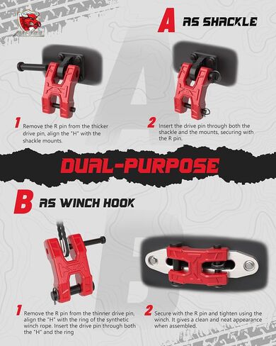 H-Shaped Towing Winch Shackle, Heavy Duty Winch Fairlead Hook, Dual Pin Design as 3/4" Shackle & 3/8" Winch Hook for Towing, Recovery, Off-Road, 17,636 lbs Working Load-2 Pack, Red in Saudi Arabia
