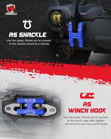 H-Shaped Towing Winch Shackle, Heavy Duty Winch Fairlead Hook, Dual Pin Design as 3/4" Shackle & 3/8" Winch Hook for Towing, Recovery, Off-Road, 17,636 lbs Working Load-2 Pack, Red in Saudi Arabia