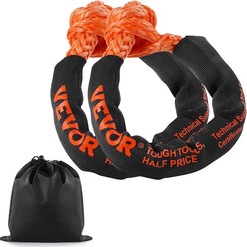 VEVOR 2-Pack Synthetic Soft Shackle, 1/2" x 22" - 44,092 lbs (20 Ton) Breaking Strength, Heavy Duty Recovery Tow Shackles with Extra Sleeves & Storage Bag for UTV,ATV,Trucks,Off-Road Vehicles,Orange in Kuwait