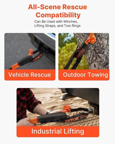 VEVOR 2-Pack Synthetic Soft Shackle, 1/2" x 22" - 44,092 lbs (20 Ton) Breaking Strength, Heavy Duty Recovery Tow Shackles with Extra Sleeves & Storage Bag for UTV,ATV,Trucks,Off-Road Vehicles,Orange in Kuwait