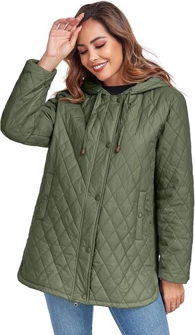 Womens Oversized Quilted Jackets Lightweight Long Sleeve Full Zipper Puffer Jacket Casual Hooded Coats with Pockets in Kuwait