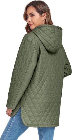 Womens Oversized Quilted Jackets Lightweight Long Sleeve Full Zipper Puffer Jacket Casual Hooded Coats with Pockets in Kuwait