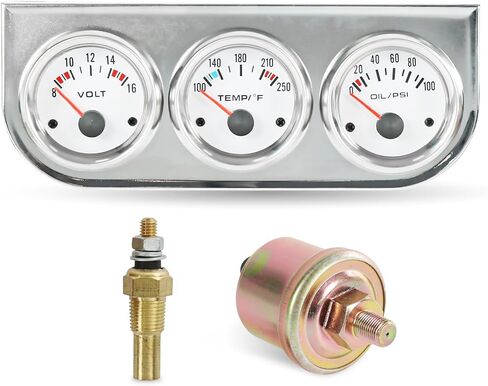 JDMSPEED 2" 52mm Triple Gauge Set (Oil Pressure Gauge + Water Temperature Gauge + Volt Meter) 3‑in‑1 for 12V Cars 3 Gauge Cluster Kit with Black Console in Kuwait