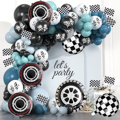 178pcs Race Car Balloon Garland Arch, Red Black Yellow Balloons Decoration with Checkered Flags and Wheels, Racing Themed Birthday Party Supplies for Boys & Girls in Saudi Arabia