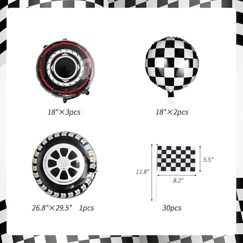 178pcs Race Car Balloon Garland Arch, Red Black Yellow Balloons Decoration with Checkered Flags and Wheels, Racing Themed Birthday Party Supplies for Boys & Girls in Saudi Arabia