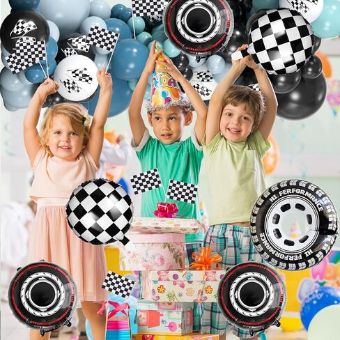 178pcs Race Car Balloon Garland Arch, Red Black Yellow Balloons Decoration with Checkered Flags and Wheels, Racing Themed Birthday Party Supplies for Boys & Girls in Saudi Arabia