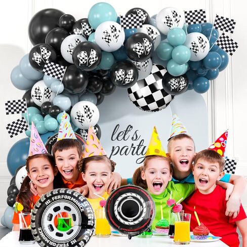 178pcs Race Car Balloon Garland Arch, Red Black Yellow Balloons Decoration with Checkered Flags and Wheels, Racing Themed Birthday Party Supplies for Boys & Girls in Saudi Arabia