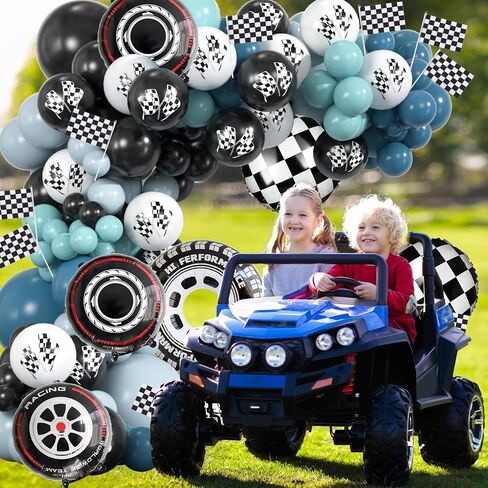 178pcs Race Car Balloon Garland Arch, Red Black Yellow Balloons Decoration with Checkered Flags and Wheels, Racing Themed Birthday Party Supplies for Boys & Girls in Saudi Arabia