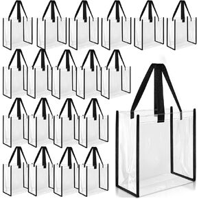 Saintrygo 20 Pack Clear Tote Bags Bulk 12 x 12 x 6 PVC Plastic Tote Bag with Handles for Stadium Work Beach Sports(Black)
