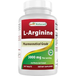 أفضل Naturals L -Arginine 3000mg لكل وجبة - 240 قرصًا - الصف الصيدلاني - غير المعدلة وراثيًا وخالية من الغلوتين - مصنوعة في الولايات المتحدة الأمريكية
