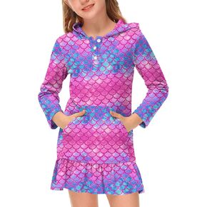 BesserBay Girls Summer Button Down Long Sleeve Coverups Terry Quickly Dry Ruffle Hem with Hood Cover Up 3-14 Years
