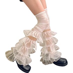 SherryDC Girl's Y2k Kawaii Leg Warmers Cute Lace Harajuku Leg Sleeves Gothic Lolita Long Slouch Socks for Women
