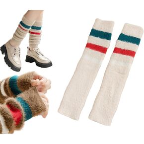Chunfo Womens Warm Dark Leg Dareers لطيف العجل من الصوف القطن المخطط المفرط الناعم طماق الحياكة