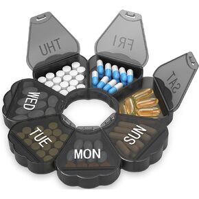 𝐖𝐞𝐞𝐤𝐥𝐲 𝐏𝐢𝐥𝐥 𝐎𝐫𝐠𝐚𝐧𝐢𝐳𝐞𝐫, Thinned and Enlarged 7 Day Pill Organizer, Cute Daily Pill Box with Large Compartment for Travel, Pill Container for Medication, Vitamin, Supplements(Rainbow)