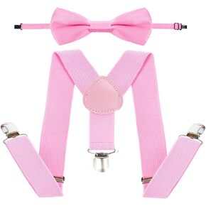 Elastic Kids Suspenders Bowtie Set - Adjustable Y Black Suspenders for Boys and Girls Ages 2-10 Years