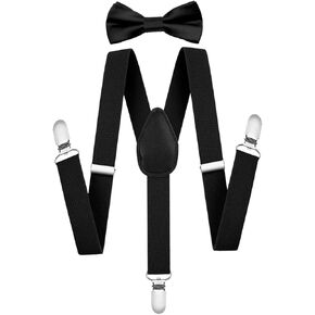 Classic Kids-Adjustable-Suspenders-Bowtie Set - Black Suspenders & Bow Tie Set for Boys & Girls(2-10 year)