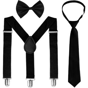 Kids Suspenders Bowtie Necktie Sets Adjustable Suspender Elastic Necktie Classic Accessories for Boys Girls