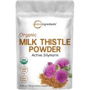Organic Milk Thistle Powder, 3.5 oz (400 Servings) | Herbal Liver Support Milk Thistle Supplement | Liver Detox & Antioxidant Support | Contains Active Silymarin | Non-GMO, Vegan Friendly