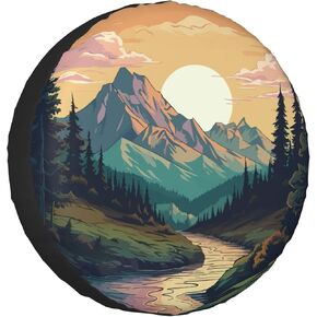 Spare Tire Cover for RV Camper Trailer Mountains Forest Nature Sunset Scenery, Weatherproof Universal Wheel Cover for RV Travel Trailer Camper Truck 15inch