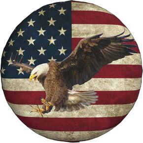 Spare Tire Cover for RV Camper Trailer Bald Eagle American Flag, Weatherproof Universal Wheel Cover for RV Travel Trailer Camper Truck 15inch