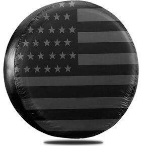 WSSROGY 27-29 inch US Flag Spare Tire Cover Thickening PU Leather Soft Spare Tire Cove Fit for Jeep, Trailer, SUV, Truck (US Flag, Black, 15 inch for Diameter 27" - 29")