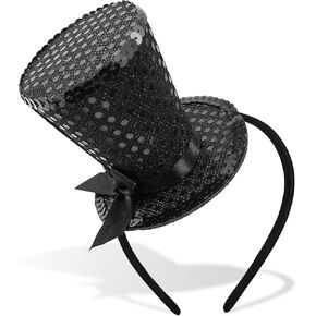 Mini Top Hat Headband Sequins Tea Party Headpiece Fascinator 1920s Gatsby Party Costume Accessory for Women Lady Gril